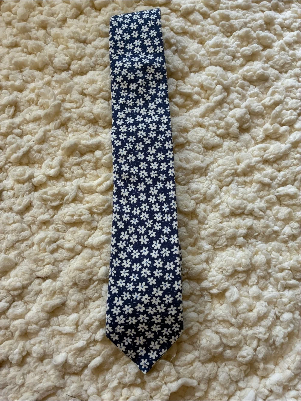 Navy Blue Floral Linen and Silk Tie - Men Accessories